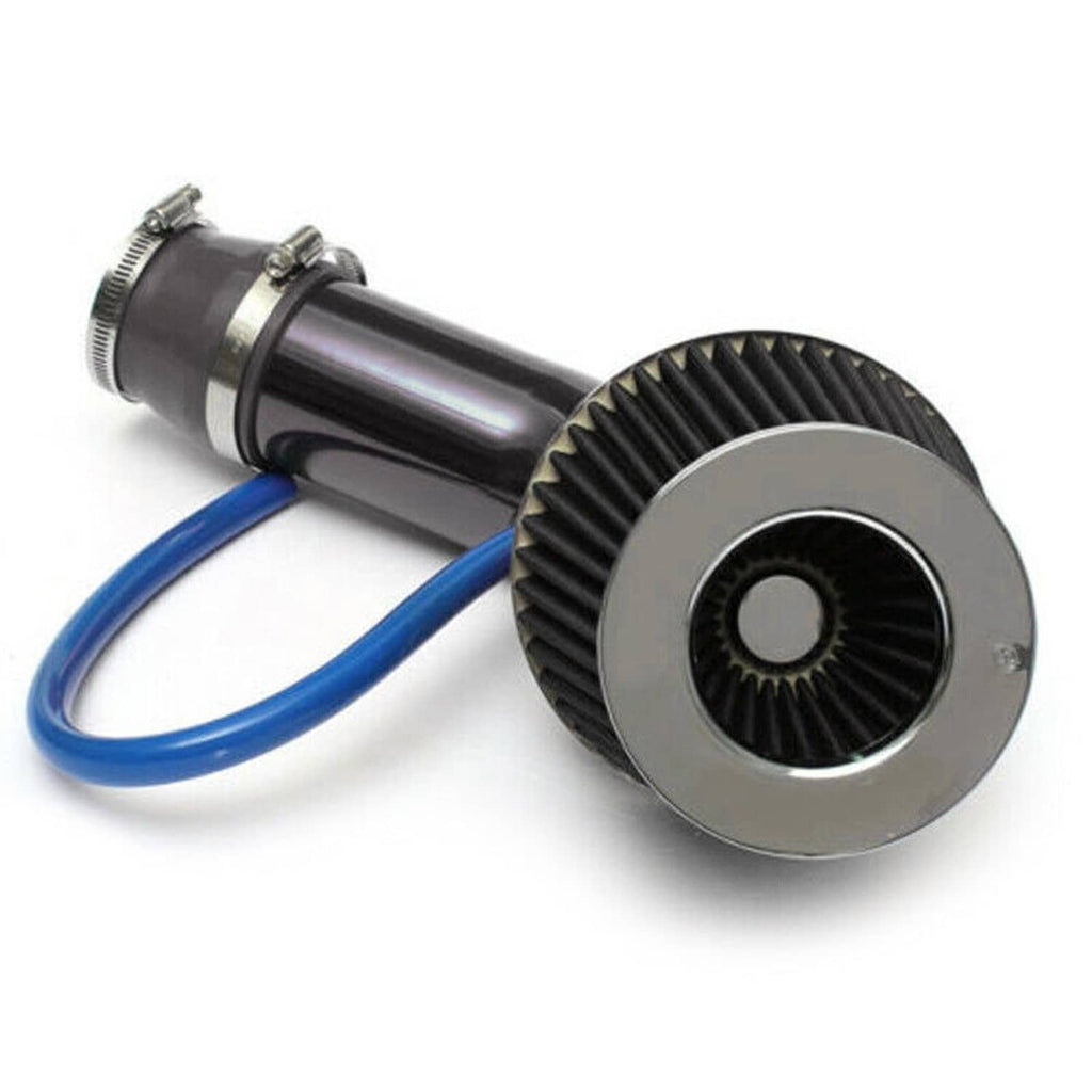 Universal cold air intake kit: black cone filter, black intake pipes, blue silicone hose
