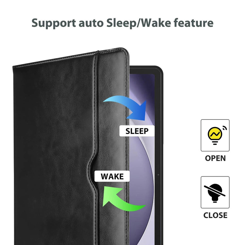 Black folio tablet case with front cover supports auto sleep/wake