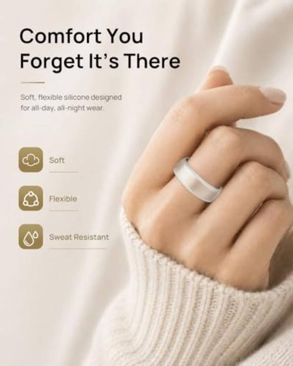 White soft silicone ring cover worn on finger for daily comfort