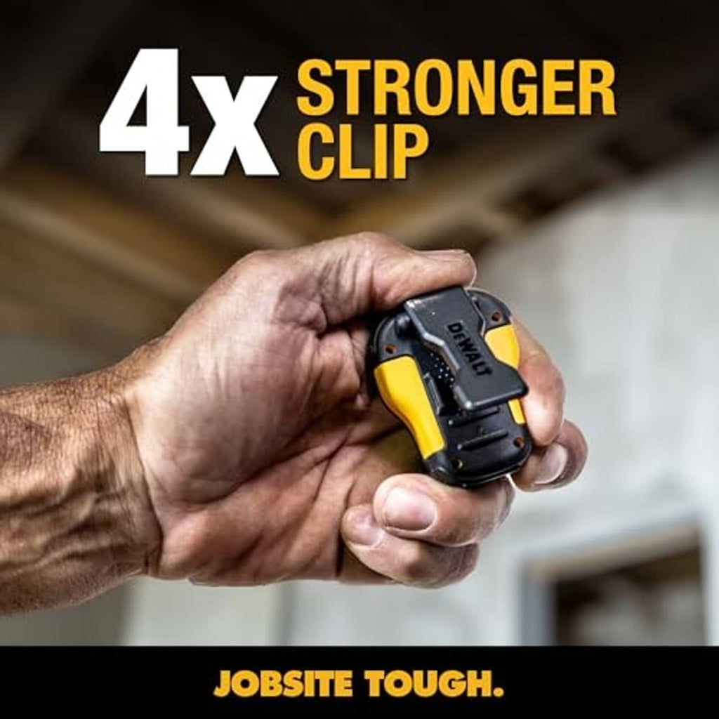 Black clip-on wearable Bluetooth speaker with yellow accents and side clip
