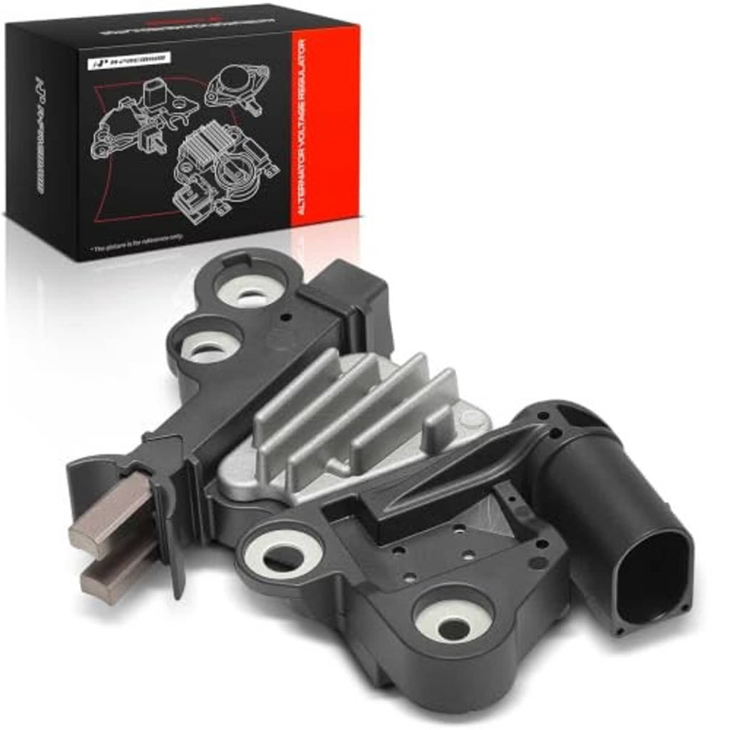 Alternator voltage regulator with metal fin heatsink and black sensor connector
