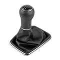 Black 5-speed manual gear shift knob with textured grip and PU leather boot cover