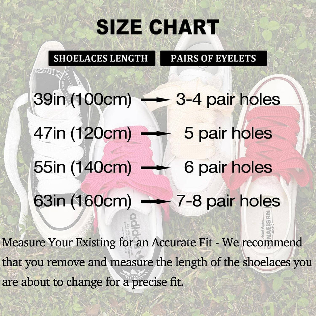 Shoelace length size chart for 3-4 pairs with eyelet hole guidance