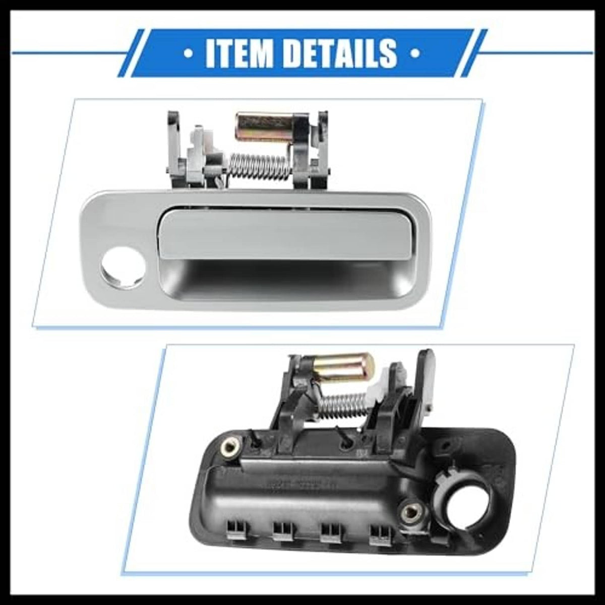 Front right passenger side door handle with interior housing and spring-loaded latch parts