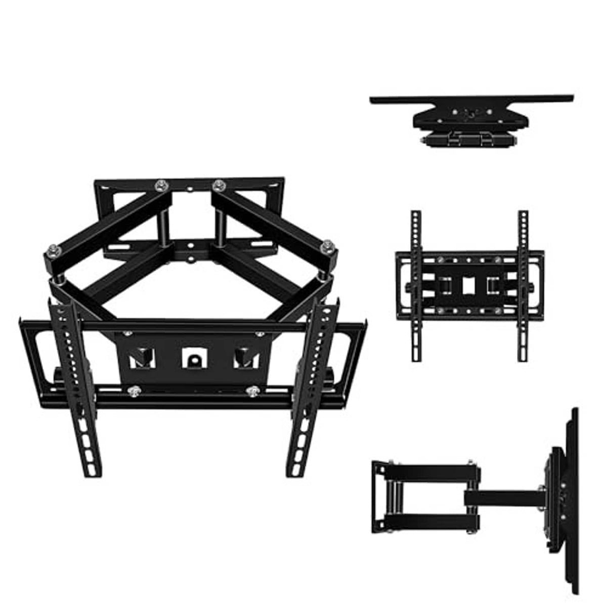 Full motion dual-arm TV wall mount kit, black bracket system with included mounting parts