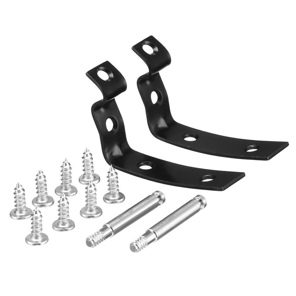 Glove box hinge repair bracket kit with two black brackets, screws, and bolts