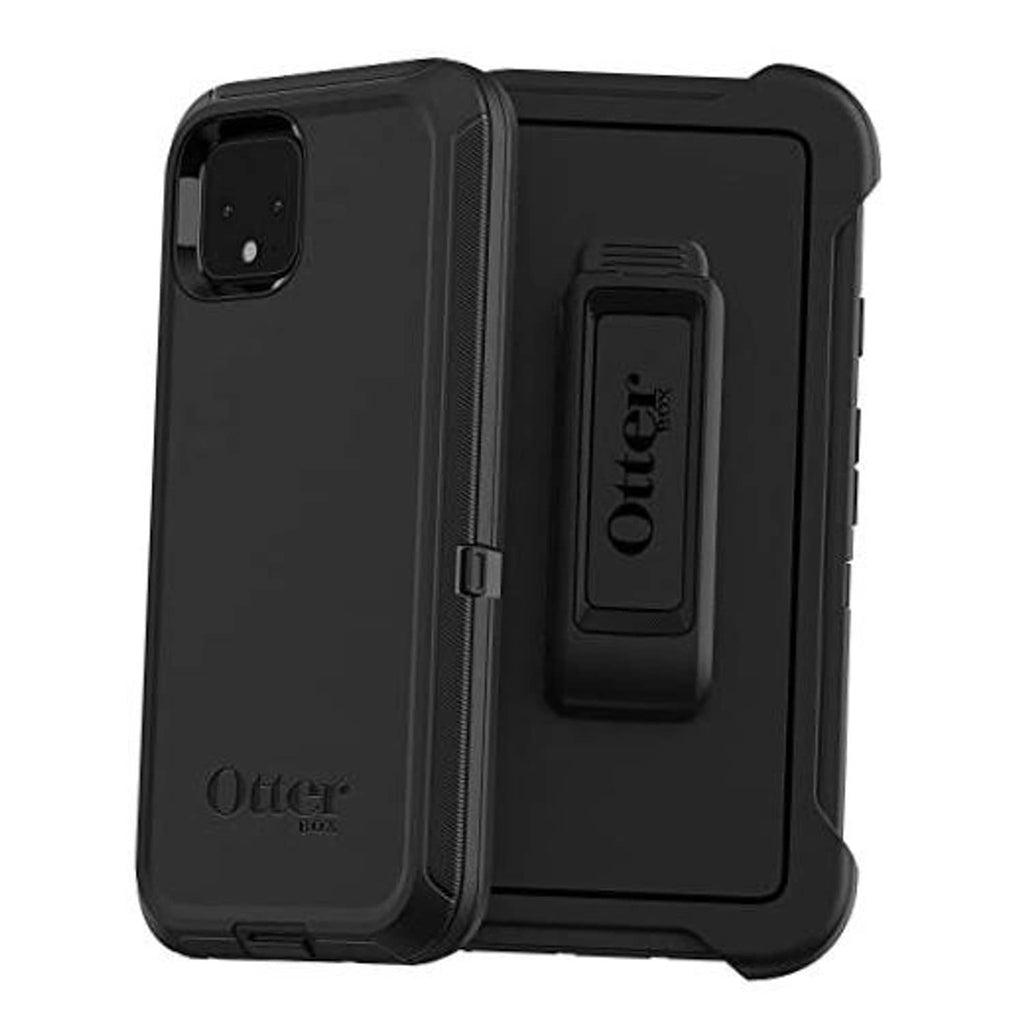 Black OtterBox Defender Series phone case with kickstand detail for Pixel 4