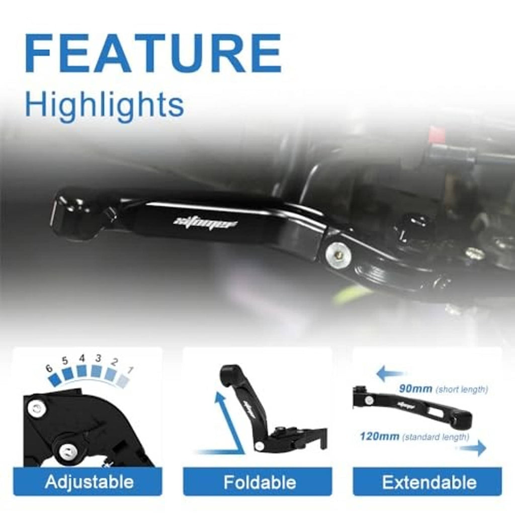 Adjustable foldable motorcycle brake and clutch levers, black with pivot hardware