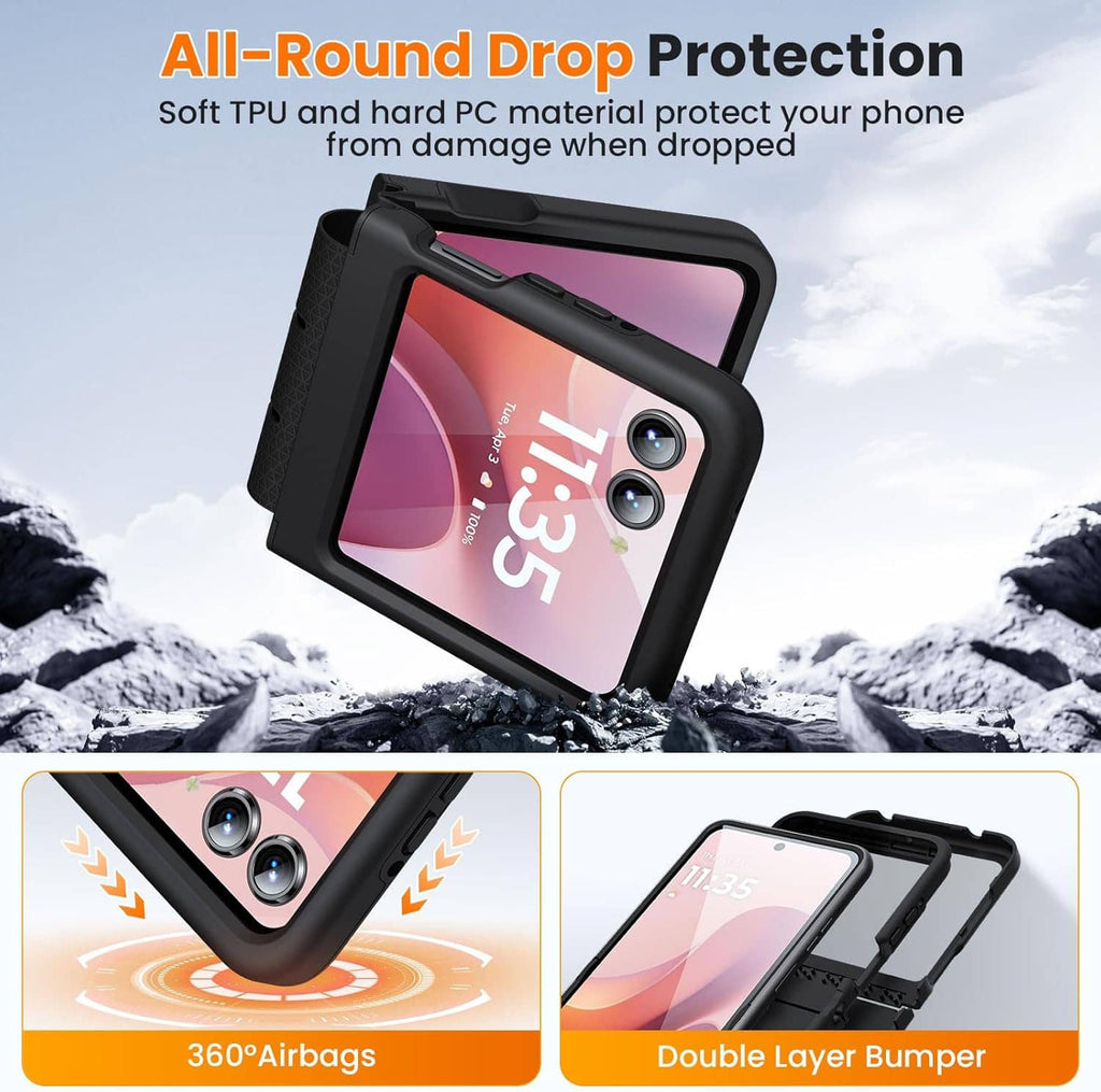 Black rugged folding phone case with dual-layer drop protection