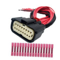 16-pin headlight wiring connector with red and black leads, plus pink pin terminals
