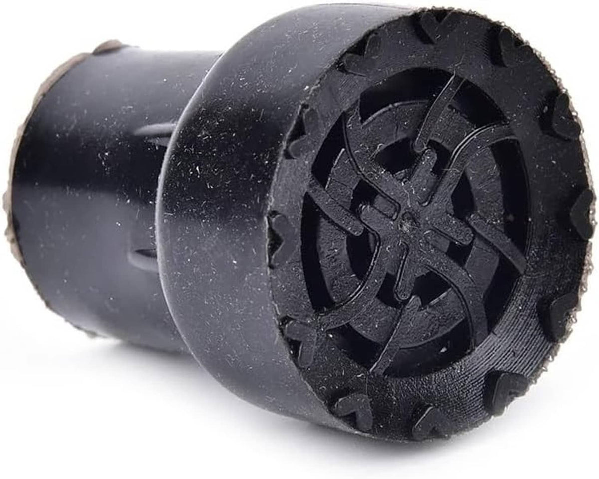 Crutch tip rubber end cap, black with circular tread pattern on rounded base