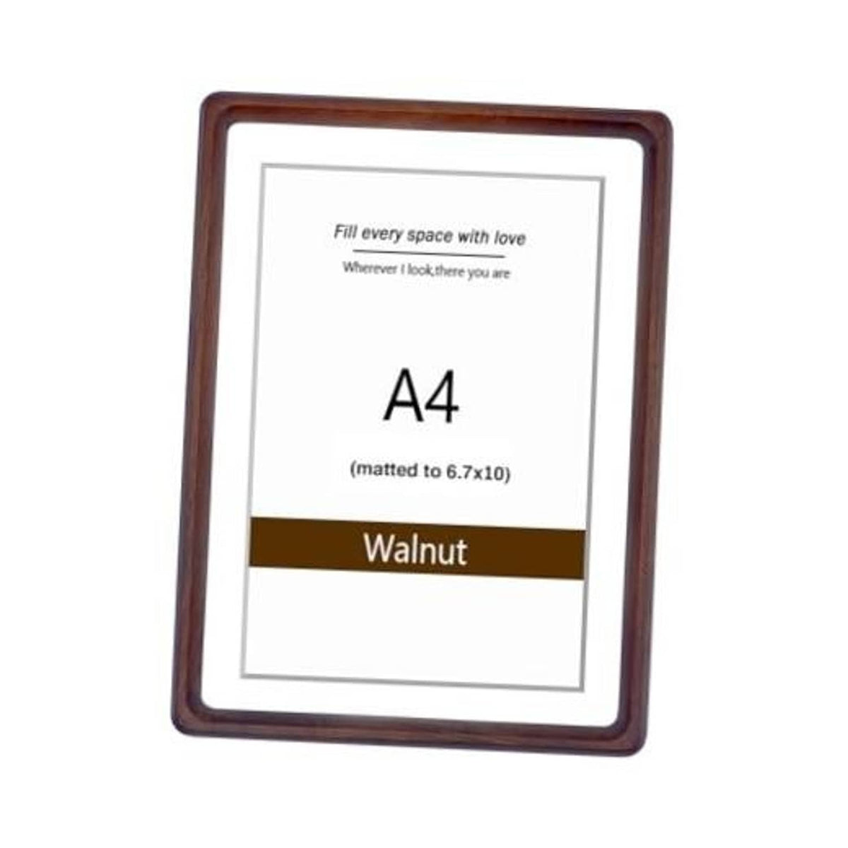 A4 walnut wood photo frame with white mat and dark brown border