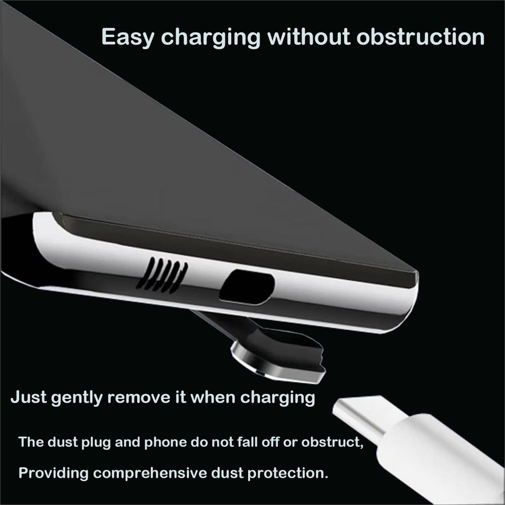 Metal dust plug removed from charging port for easy access