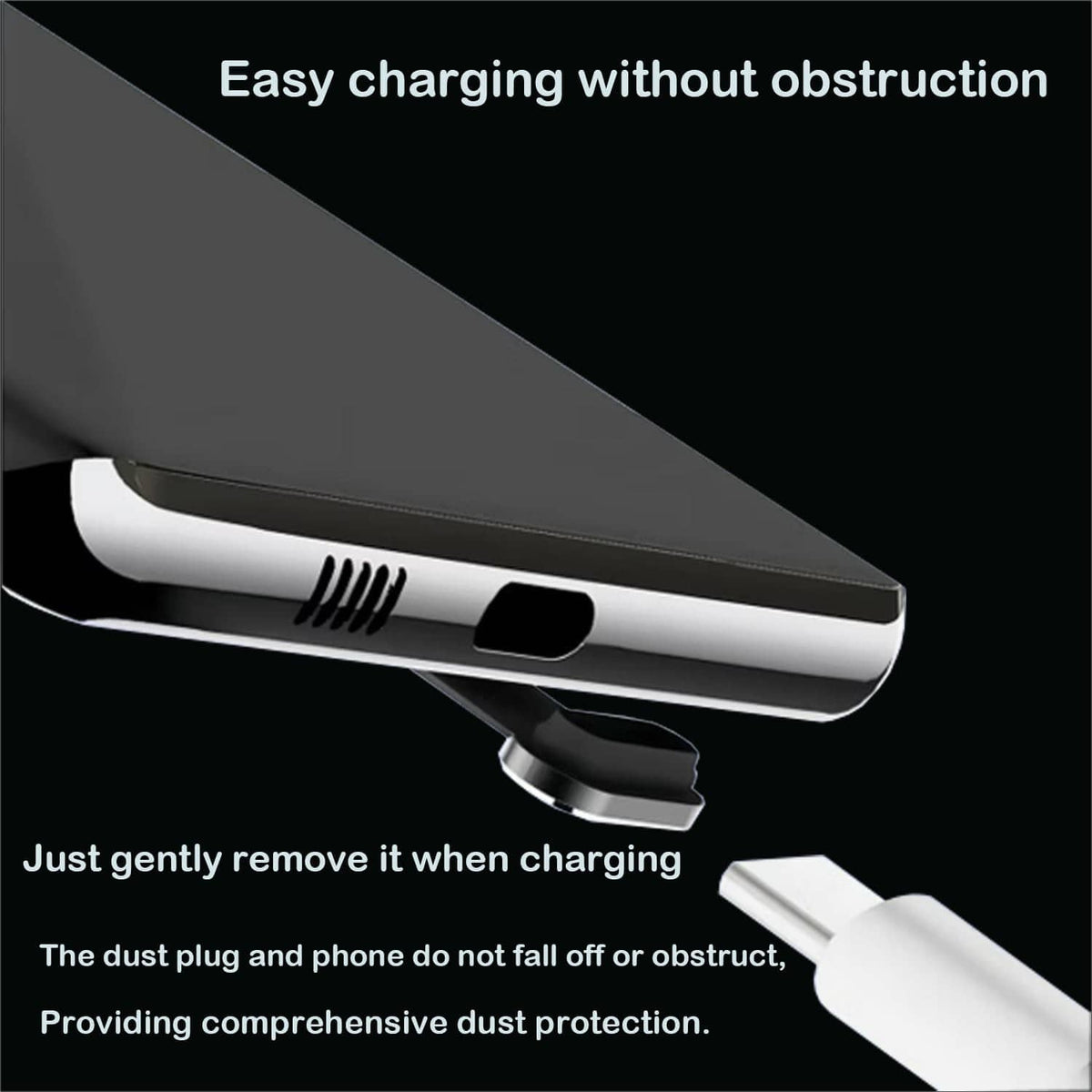 Metal dust plug removed from charging port for easy access