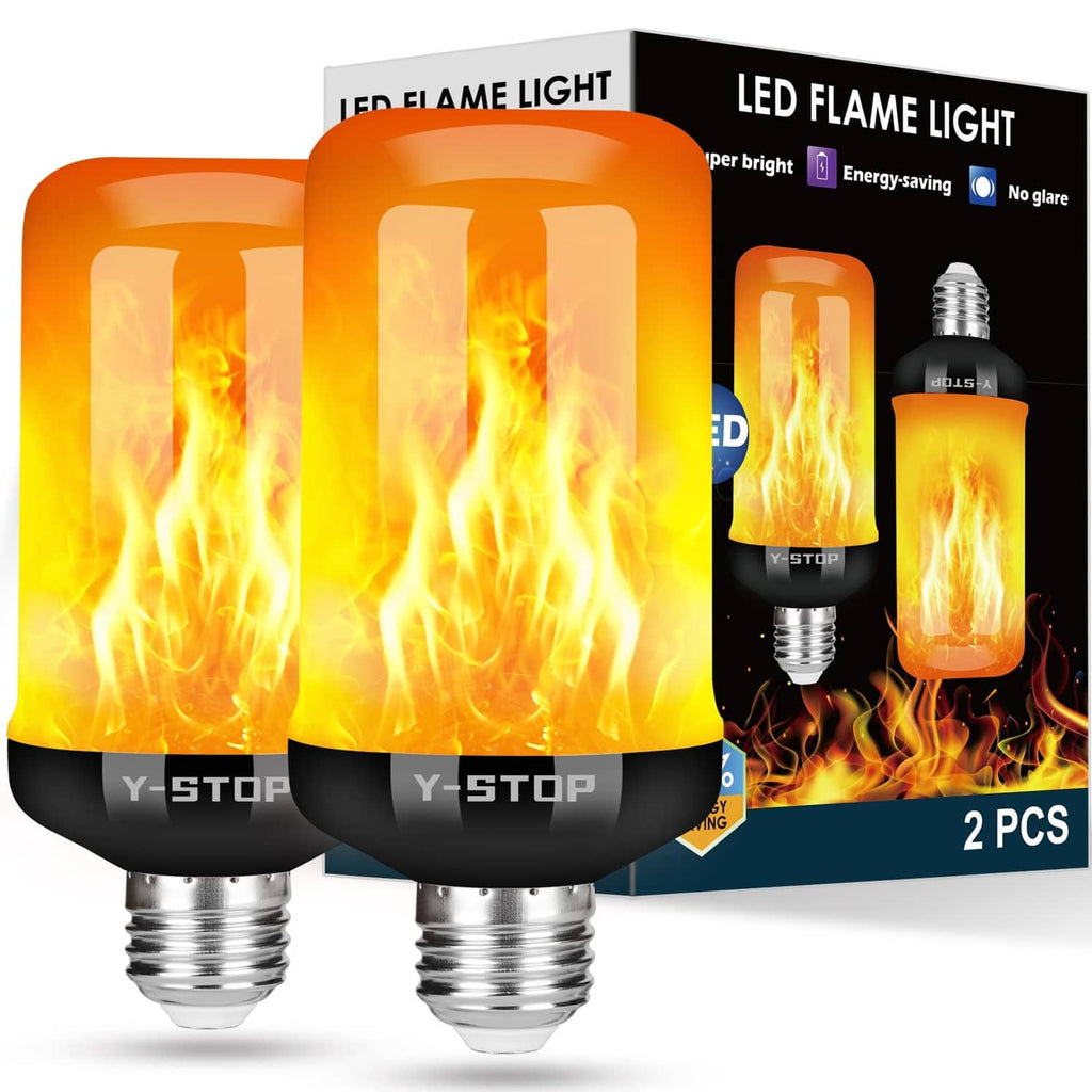 LED flame effect light bulb with amber flickering flame and black screw base