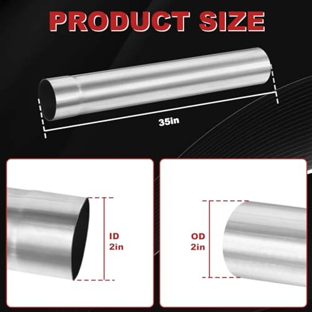 Straight exhaust pipe, 35 in long, 2 in ID/OD stainless tubing