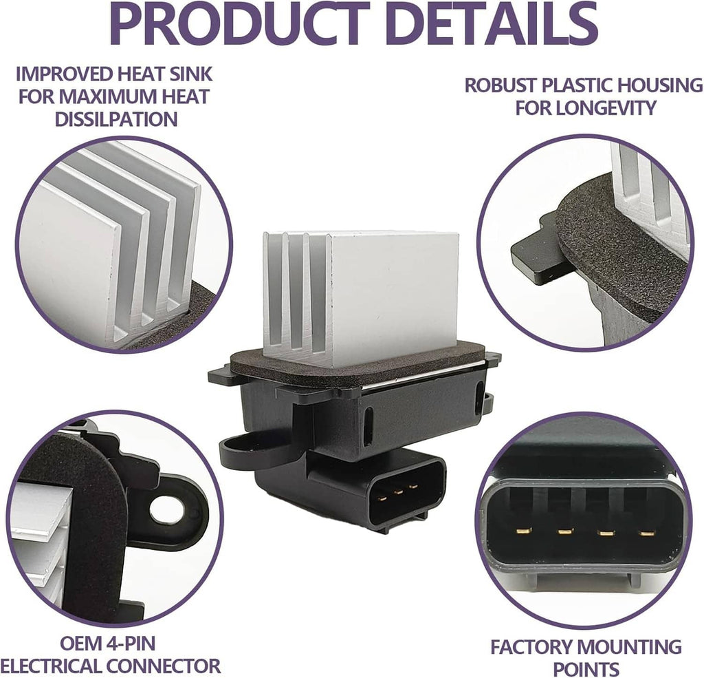 HVAC resistor module with aluminum heat sink fins and multi-pin electrical connector