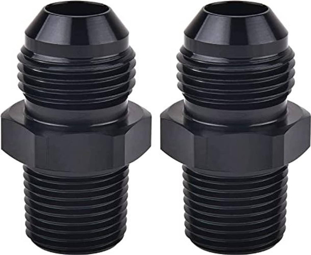 Black AN flare pipe adapter fitting, 10AN to 1/2 NPT male threads, hex ends