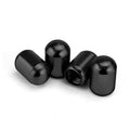 Black tire valve stem caps, four-pack set with threaded opening