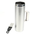 Metal guiro with perforated cylinder and black-silver scraper handle