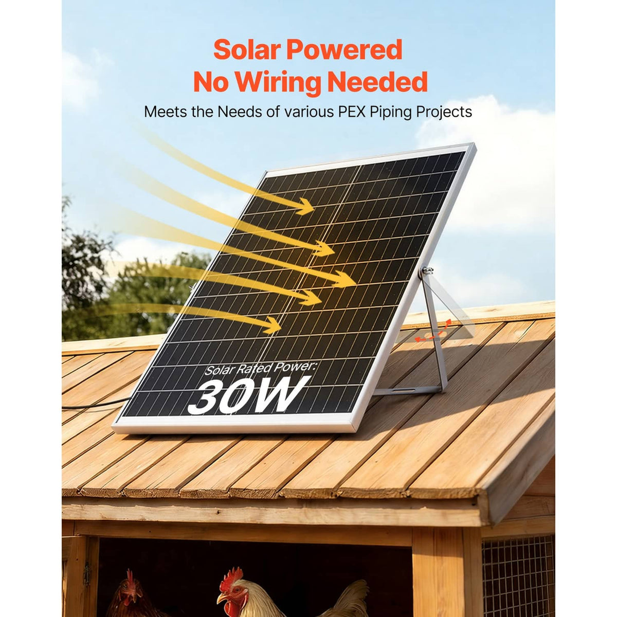 Solar panel greenhouse fan kit with two wired fan units on an outdoor wooden roof
