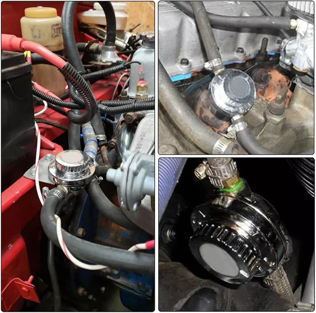Fuel pressure regulator with top cap connected to fuel hoses and engine fittings