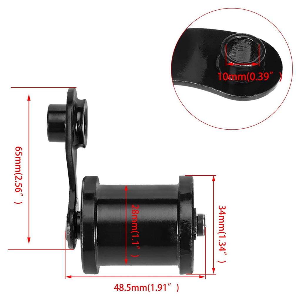 Mini bike chain tensioner unit, black roller and bracket with side adjustment arm
