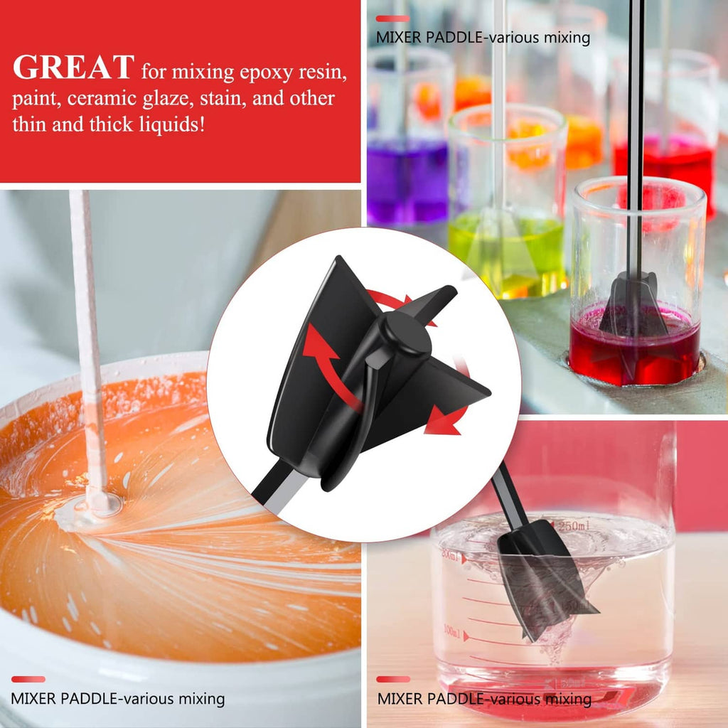 Black resin mixing spiral paddle attachment for stirring epoxy resin and thick liquids