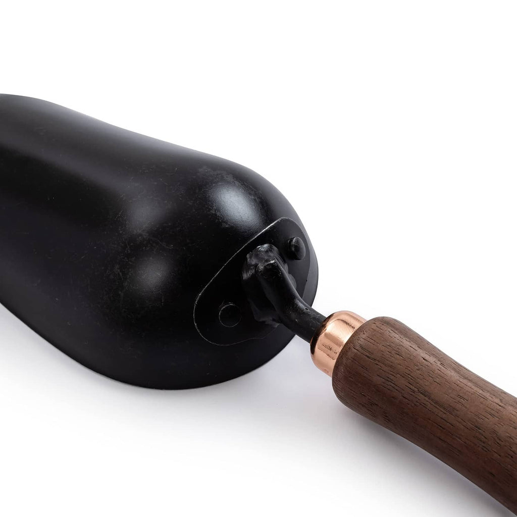 Garden shovel scoop with black blade and wooden handle, side connection visible