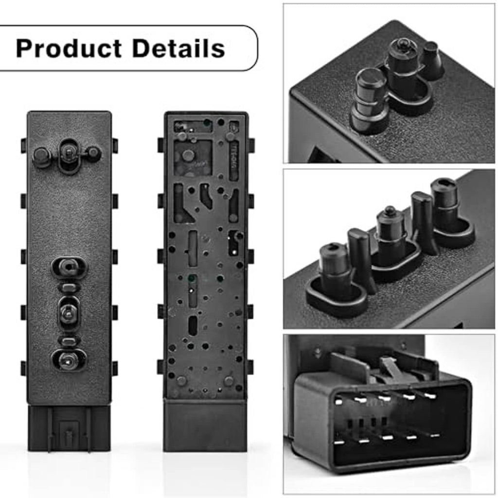 Power seat switch module detail view, multi-button panel with rear connector and ports