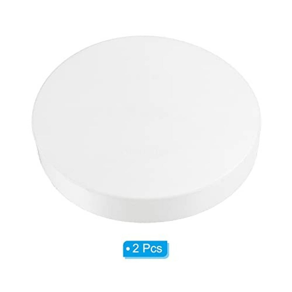 Pair of round white PVC pipe end cap plugs, furniture-grade size
