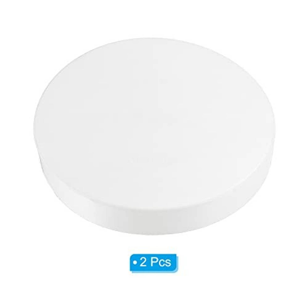 Pair of round white PVC pipe end cap plugs, furniture-grade size