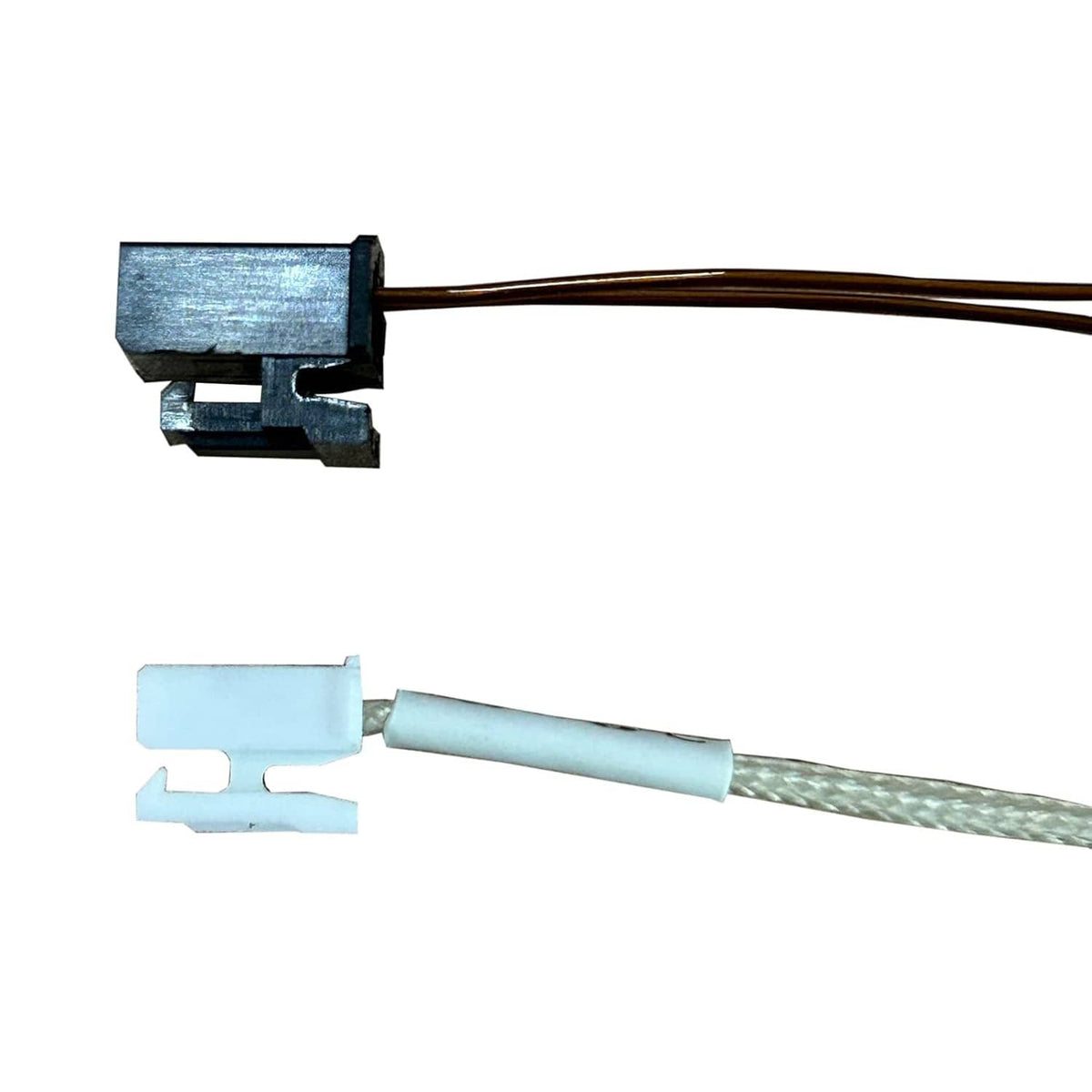 Ceramic heating tube sensor with connector block and thermistor leads, metal probe