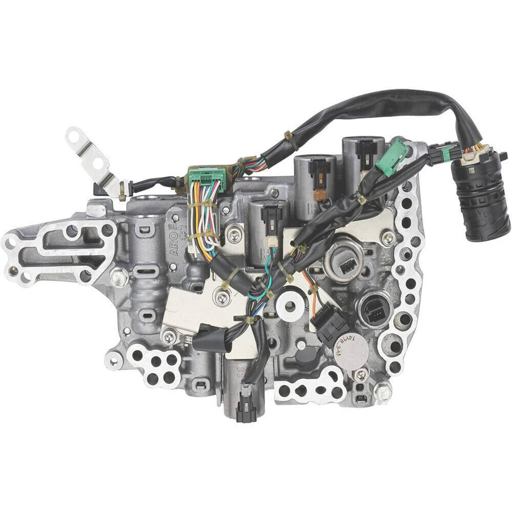 CVT transmission control valve body with solenoids, side view with electrical connectors
