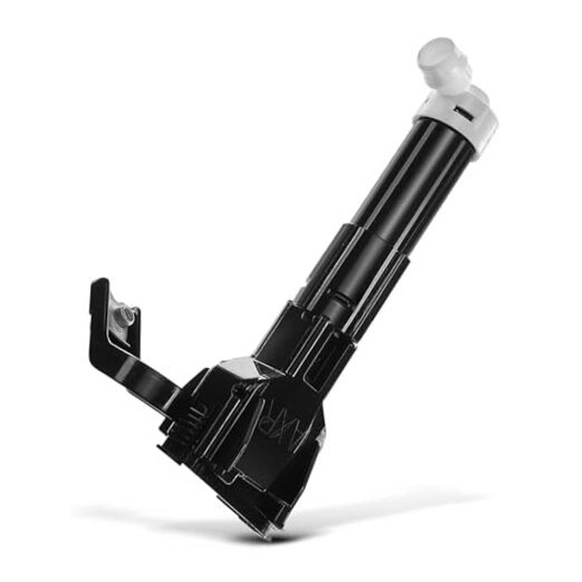 Headlight washer nozzle jet sprayer, black plastic with white spray tip and mounting tab