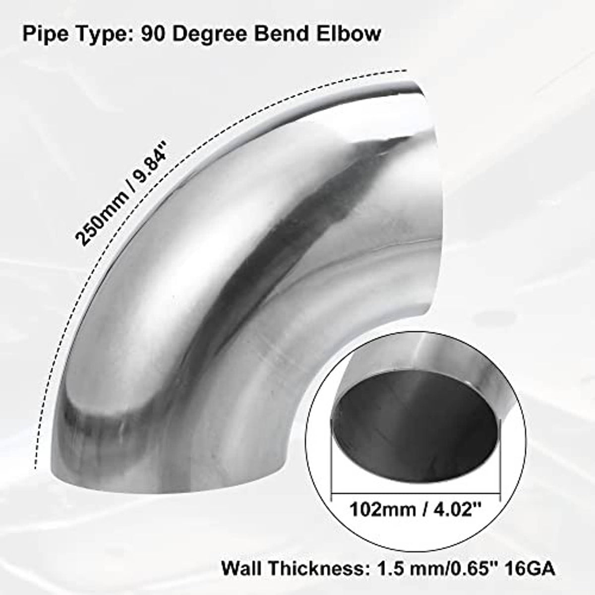 90-degree stainless steel mandrel bend elbow with smooth curved pipe and round end