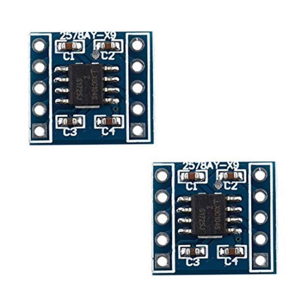 Digital potentiometer module PCB showing central black IC and labeled chip area