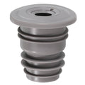 Gray silicone drain pipe seal plug with stacked ridges and center opening
