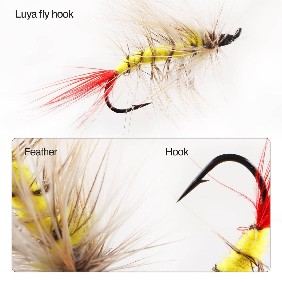 Salmon steelhead streamer fly with feather tail and barbed hook