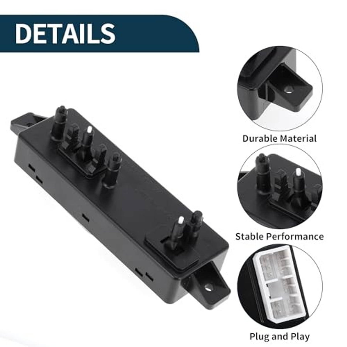 Power seat switch module with durable black housing and multi-pin plug