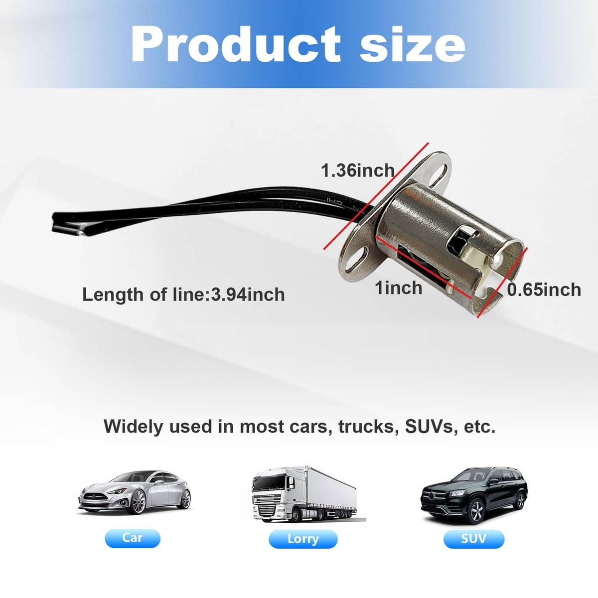 Metal car bulb socket with black wire leads and round mounting flange, BAY15D/1157