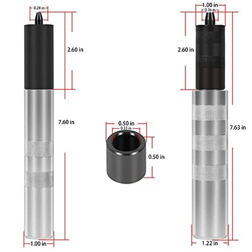 Valve keeper tool dimensions: silver knurled cylinders with black ends and center bushing