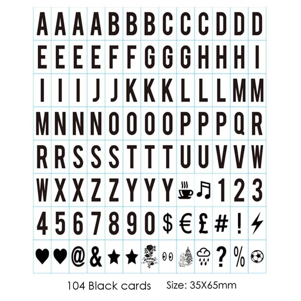 104-piece black letter and number sticker sheet, includes symbols and punctuation