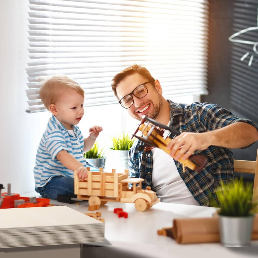 Wooden train and block toys made from basswood craft pieces