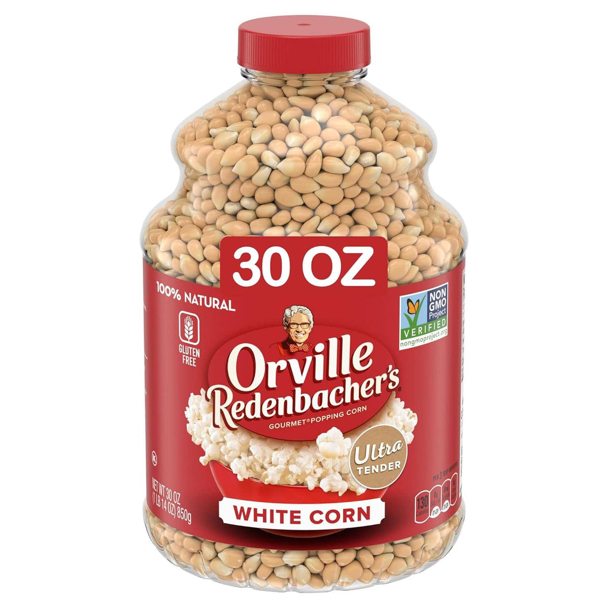 Orville Redenbacher's white corn popcorn kernels, 30 oz jar front