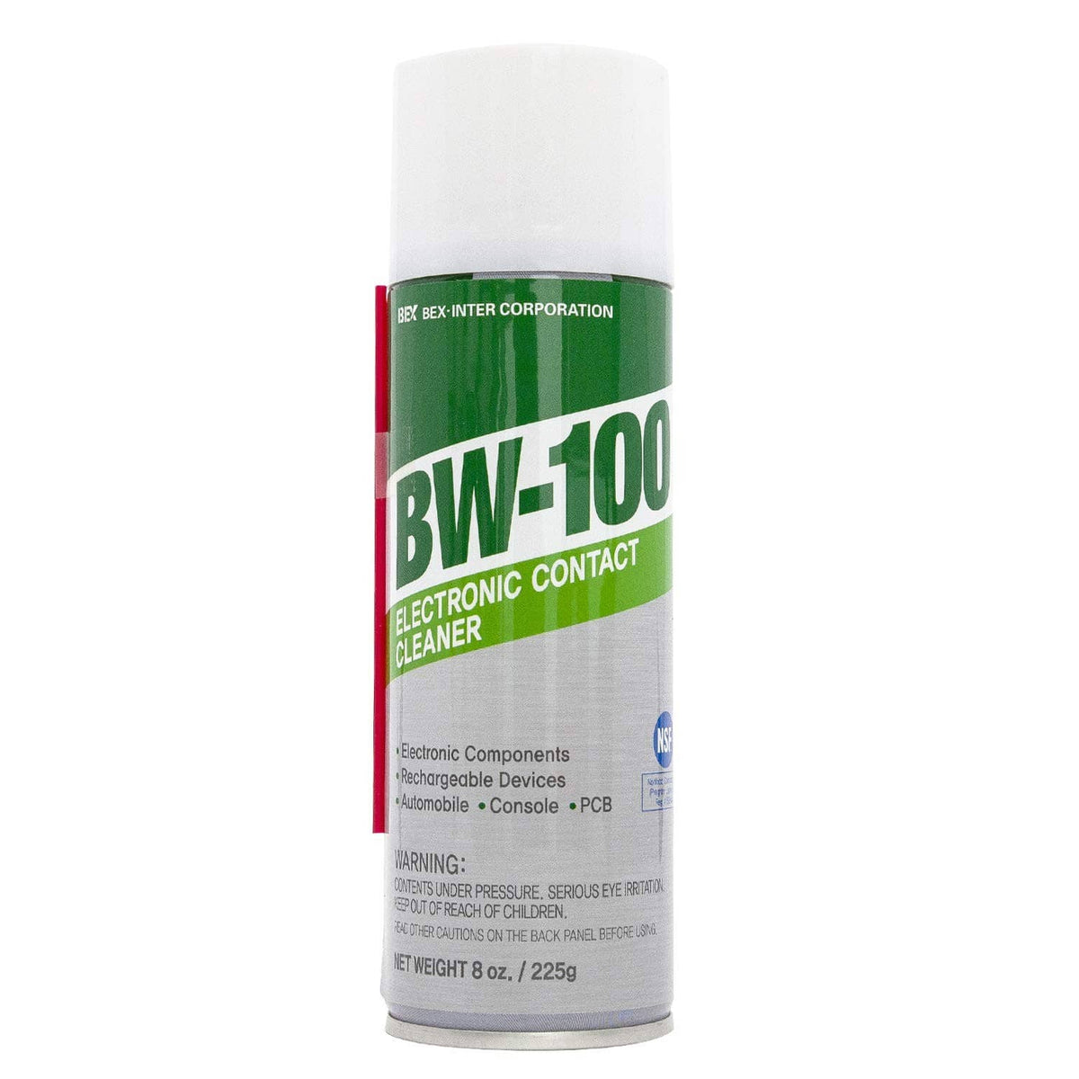 BW-100 electronic contact cleaner aerosol can, white and green label, 8 oz (225 g)
