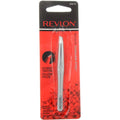 Stainless steel slanted-tip tweezers in red blister packaging