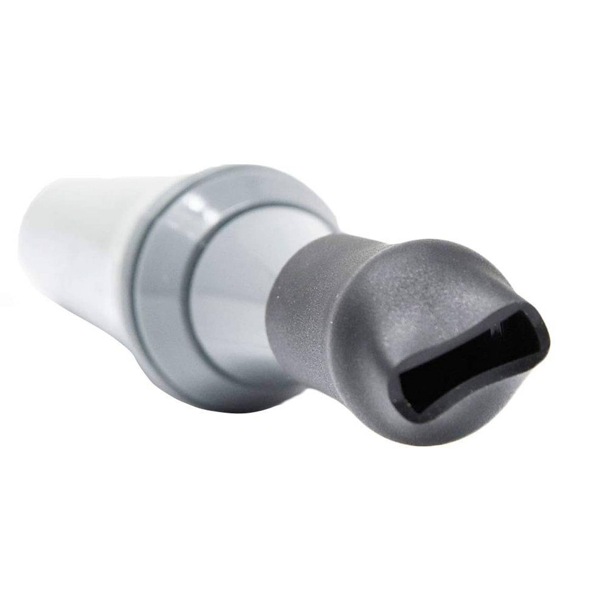 Compensator crane call bell end, gray body with black rubber opening, close-up