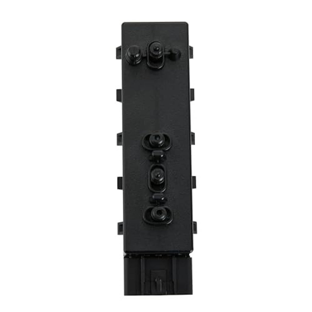 Black power seat switch module viewed from side with three circular control caps