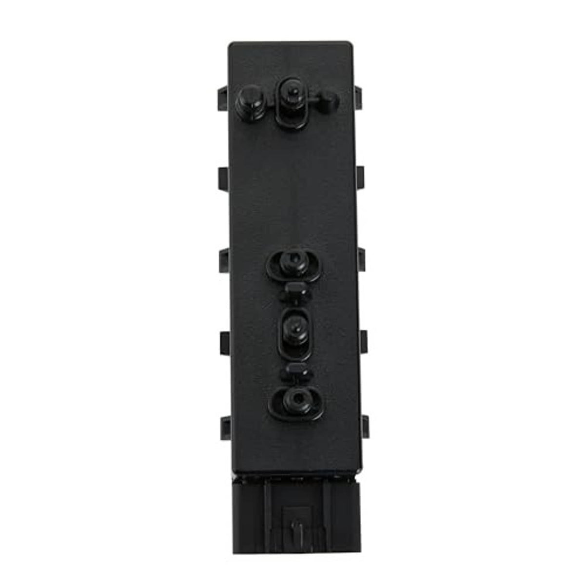 Black power seat switch module viewed from side with three circular control caps